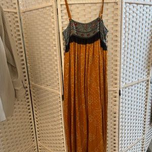 Orange and Green Sleeveless Spaghetti Strap Maxi Sundress